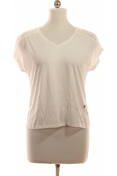 Zabaione Dámské Tričko S Krátkým Rukávem Bílé Jednobarevné S Výšivkou Basic Velikost M