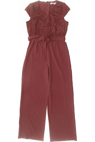 VILA Dámský Krajkový Overal S Páskem Společenský Vínový Vel. M