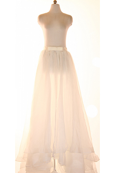 Bílá Polyesterová Dlouhá Svatební Sukně Volná Průsvitná S Mašlí Velikost 42