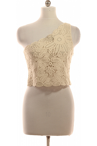 ONLY Béžová Háčkovaná Halenka Bez Rukávů Na Jedno Rameno Crop Květinová Letní Velikost L