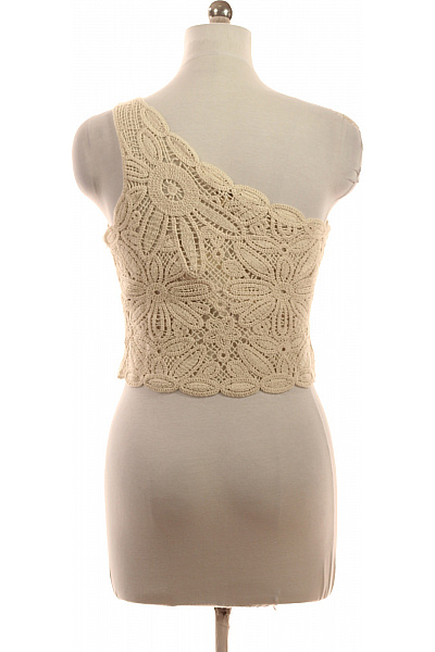 ONLY béžová háčkovaná halenka bez rukávů na jedno rameno crop květinová letní Velikost L | ONLY | obrázek 2