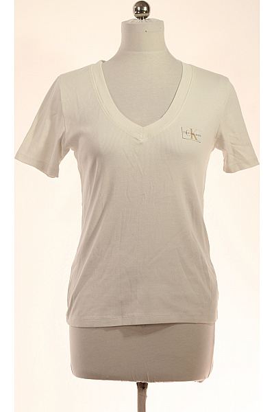 Calvin Klein Dámské Tričko S Krátkým Rukávem A Výstřihem Do V Basic Jednobarevné S Výšivkou Bavlněné Velikost M