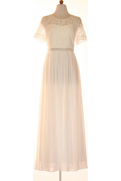 APART Dámské Dlouhé Bílé Krajkové šaty Krátký Rukáv Empírové Letní Vel. 40