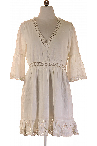Dámské šaty Bílé Krajkové S Dlouhým Rukávem Letní Boho Velikost 36