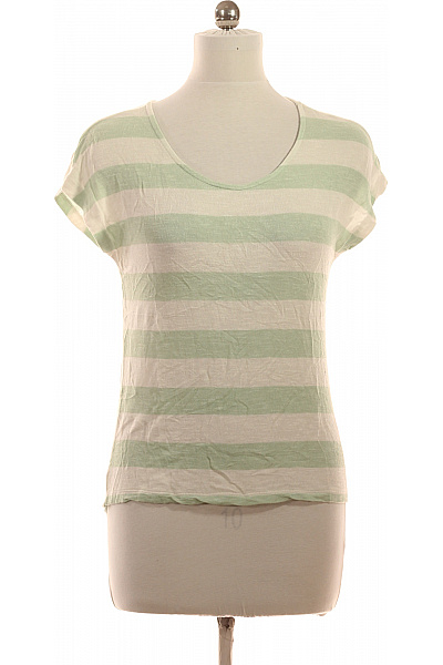 VERO MODA Dámské Tričko Krátký Rukáv Pruhované Zelené Basic Vel. M