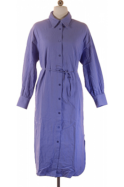 Dámské Bavlněné šaty Košilové S Dlouhým Rukávem A Páskem Fialové Velikost 36