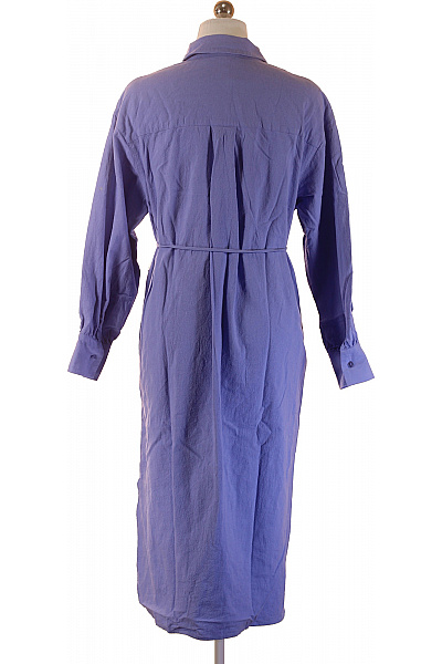 dámské bavlněné šaty košilové s dlouhým rukávem a páskem fialové Velikost 36 | Unimoda | obrázek 2