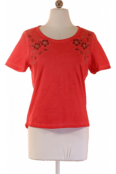 COLLECTION Dámské Tričko S Krátkým Rukávem A Výšivkou červené Bavlněné Velikost S