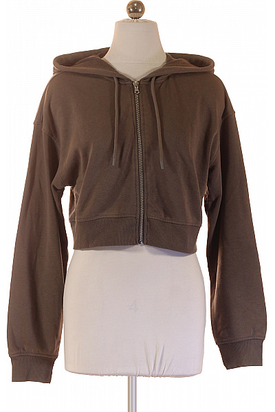 Dámská Hnědá Mikina S Kapucí Na Zip Crop Streetwear Velikost 38