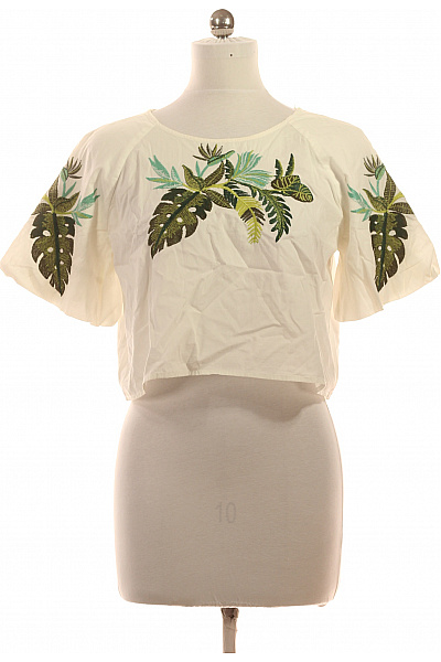 ZARA Bílá Crop Halenka S Krátkým Rukávem A Květinovým Potiskem Vel. M