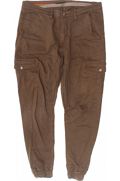 Guess Pánské Bavlněné Cargo Kalhoty Volnočasové Hnědé S Kapsami Vel. 34