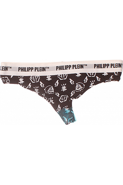 PHILLIP PLEIN Dámské Kalhotky Bavlněné černé S Potiskem Lebek A Blesků Velikost XL