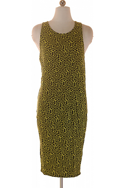 River Island Dámské šaty Bez Rukávů žluté Geometrické Volnočasové Midi Vel. 36