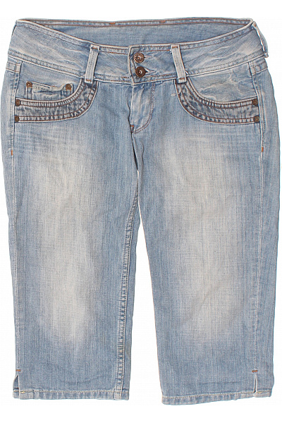 Pepe Jeans Dámské Džínové Kraťasy Pod Kolena Volnočasové S Kapsami Modré Vel. 27