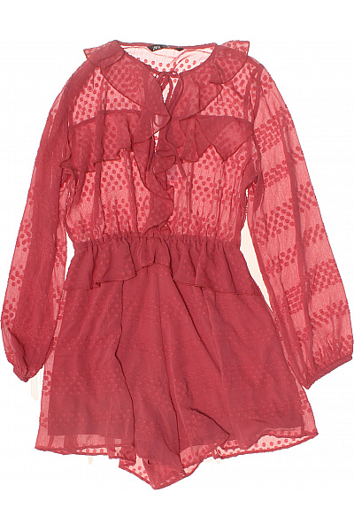 ZARA dámský červený overal s dlouhým rukávem puntíkovaný volánový společenský Vel. S | ZARA | obrázek 2