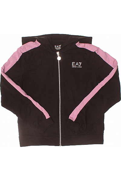 ARMANI Dívčí černá Bavlněná Mikina S Kapucí A Růžovými Pruhy Velikost 12 Let