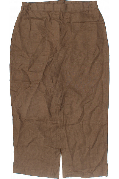 Dámské Lněné Kalhoty Volnočasové Hnědé S Kapsami Rovné Velikost 38