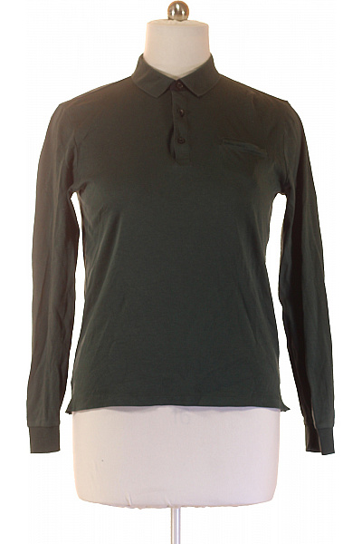 PIERRE CARDIN Pánské Tričko S Dlouhým Rukávem A Límečkem Zelené Jednobarevné Bavlněné Polo Velikost EU M