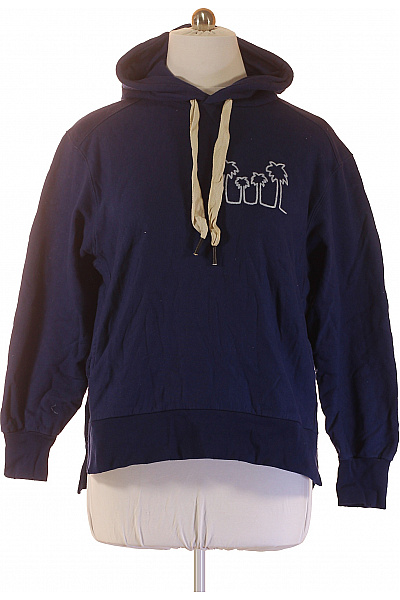 Pánská Modrá Bavlněná Mikina S Kapucí A Výšivkou Přes Hlavu Velikost M