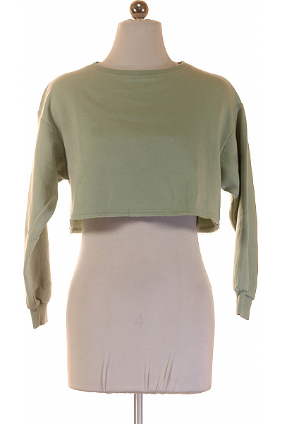 dámská bavlněná mikina crop zelená jednobarevná crewneck Velikost XS | Unimoda | obrázek 2