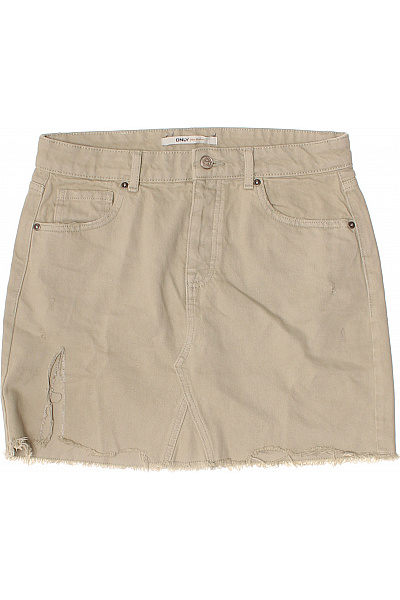 ONLY Dámská Béžová Bavlněná Džínová Sukně Mini S Kapsami A Třásněmi Velikost 38