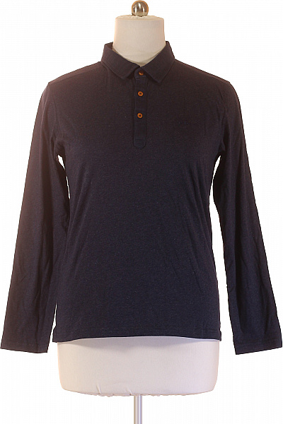 Pánské Tričko S Dlouhým Rukávem A Límečkem Basic Modré Vel. L