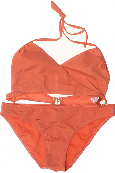 Oranžové Dvoudílné Plavky Za Krk Na Zavazování S Průstřihy Velikost 42