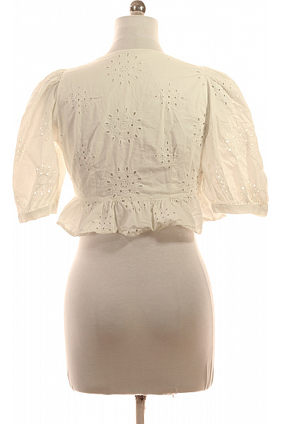 ZARA Bílá halenka s krátkým rukávem a výstřihem do V, crop, madeirová, vyšívaná, letní, boho Vel. EU M | ZARA | obrázek 3