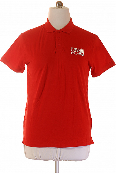 Roberto Cavalli Pánské Bavlněné Tričko S Krátkým Rukávem A Límečkem červené S Potiskem Velikost XL