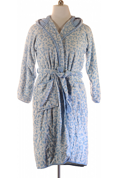 JETTE Dámský Bavlněný župan S Kapucí A Leopardím Vzorem Modrý Velikost EU L