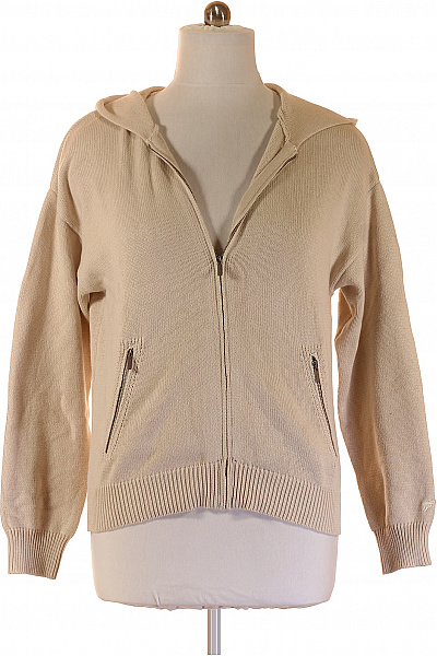 Pánský Bavlněný Pletený Svetr Na Zip S Kapucí Béžový Velikost L