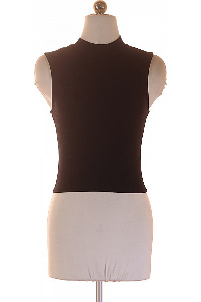 Dámské černé Tričko Bez Rukávů Se Stojáčkem Basic Crop Top Velikost 36