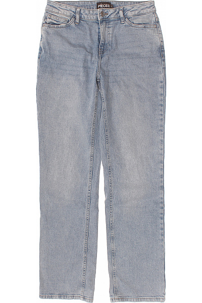 PIECES Dámské Džíny Rovné Modré Bavlněné Seprané Velikost W27/L32