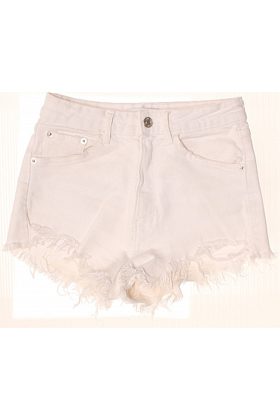 ZARA Dámské Bílé Džínové Kraťasy S Vysokým Pasem A Třásněmi Vel. 34