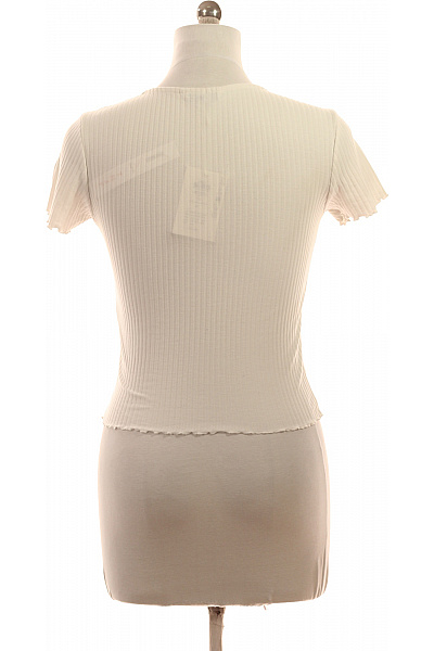 ONLY Bílé žebrované tričko s krátkým rukávem a volánky Vel. EU M | ONLY | obrázek 2