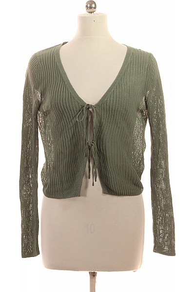 MANGO Dámský Zelený žebrovaný Ažurový Kardigan S Dlouhým Rukávem Velikost EU M