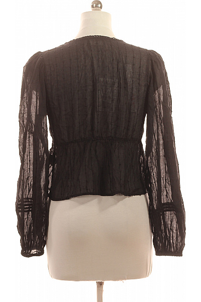 PULL&BEAR Dámská černá halenka s dlouhým rukávem a výstřihem do V boho bavlněná průsvitná Velikost M | PULL&BEAR | obrázek 2