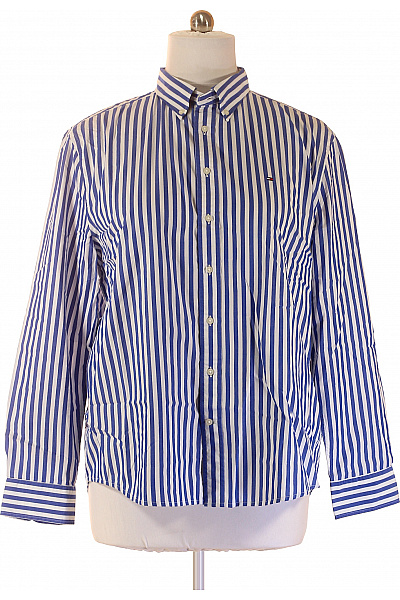 TOMMY HILFIGER Pánské Košile S Dlouhým Rukávem Pruhovaná Modrá Bavlněné Ležérní Velikost EU XL