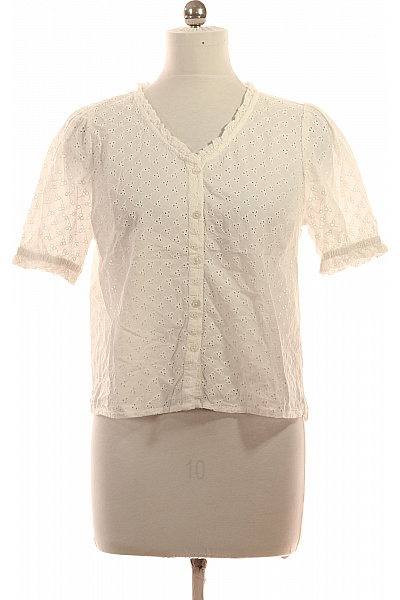 Cream Bílá bavlněná halenka s krátkým rukávem a výstřihem do V madeirová romantická Velikost EU 36 | Cream | obrázek 2