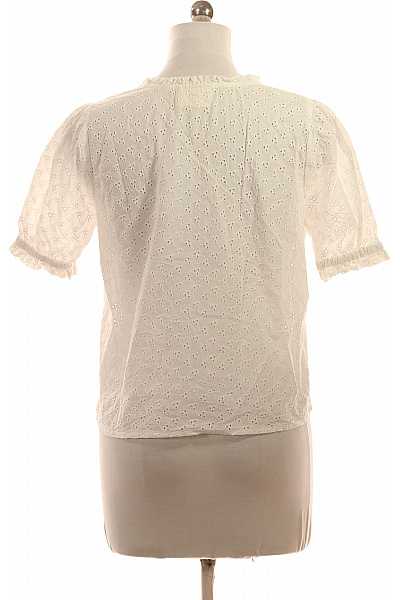 Cream Bílá bavlněná halenka s krátkým rukávem a výstřihem do V madeirová romantická Velikost EU 36 | Cream | obrázek 3