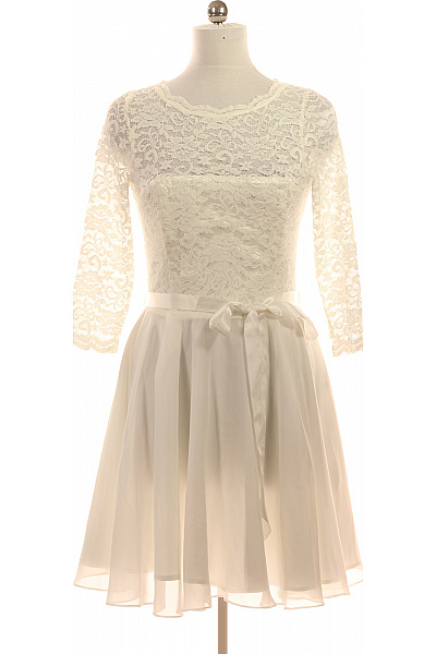 Swing Dámské Krajkové šaty S Dlouhým Rukávem A Páskem Společenské Bílé Vel. DE 40