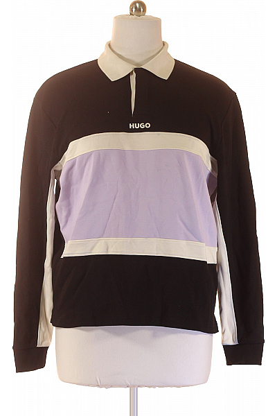 Hugo Boss Pánské Tričko S Dlouhým Rukávem A Límečkem Pruhované Bavlněné Velikost L