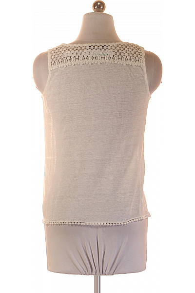 massimo dutti Bílá halenka bez rukávů s krajkou a pomponky letní boho Vel. S | massimo dutti | obrázek 2