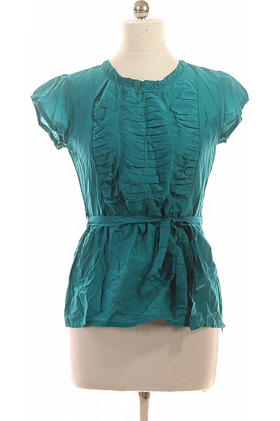 SOLAR Dámská halenka krátký rukáv zelená bavlněná s nabíranými rukávy a vázačkou Velikost EU 42 | SOLAR | obrázek 2