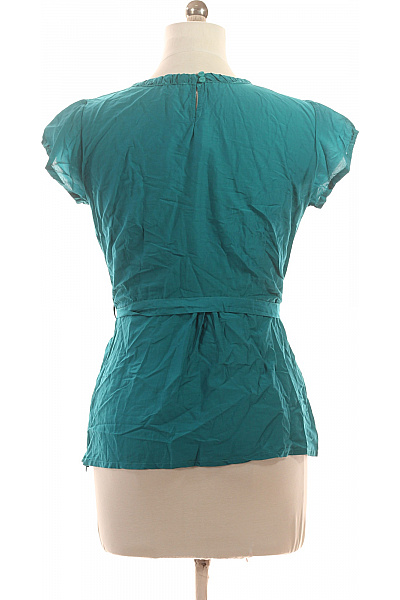 SOLAR Dámská halenka krátký rukáv zelená bavlněná s nabíranými rukávy a vázačkou Velikost EU 42 | SOLAR | obrázek 3