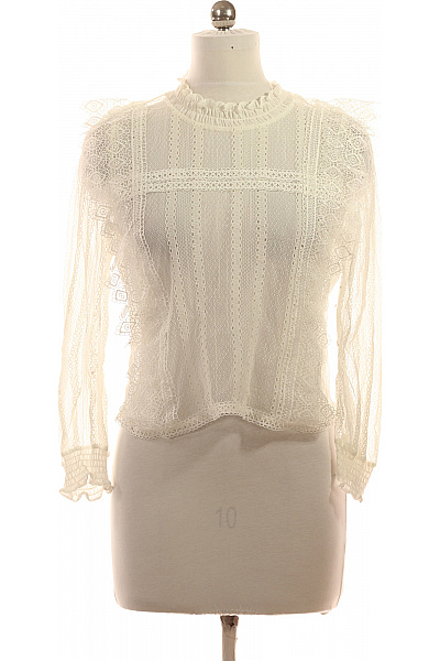 ZARA Dámská krajková halenka s dlouhým rukávem a stojáčkem bílá romantická Vel. EU M | ZARA | obrázek 2