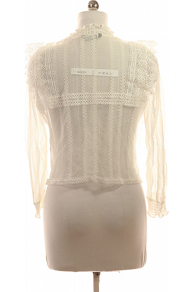 ZARA Dámská krajková halenka s dlouhým rukávem a stojáčkem bílá romantická Vel. EU M | ZARA | obrázek 3