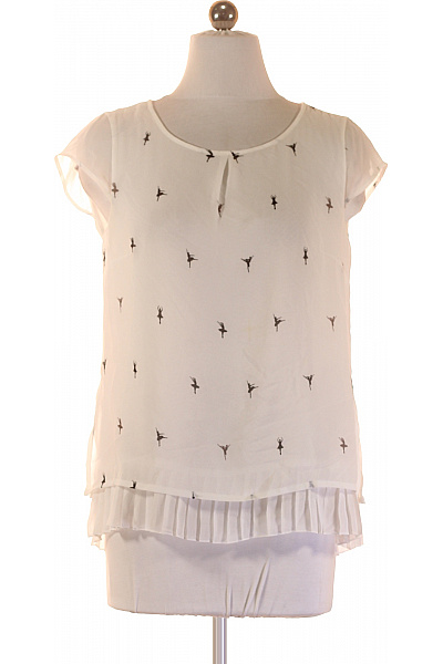 COMMA Bílá Halenka S Krátkým Rukávem A Potiskem Balerín, Volná, Průsvitná, Jarní Velikost 34