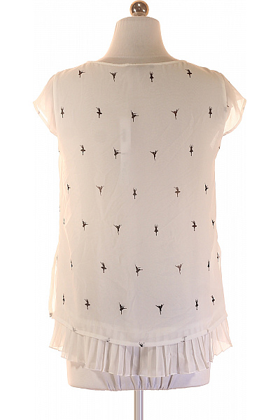 COMMA Bílá halenka s krátkým rukávem a potiskem balerín, volná, průsvitná, jarní Velikost 34 | COMMA | obrázek 2