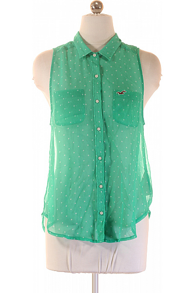 Hollister Zelená Puntíkovaná Průhledná Košile Bez Rukávů Ležérní Letní Vel. S